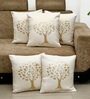 Cream Floral Jute 16 x 16 Inches Cushion Covers (Set of 5)