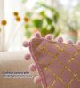 Zari Jaal & Aura Dusty Pink, Gold & Yellow Cotton Pom Pom Cushion Cover