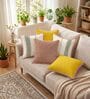Zari Jaal & Aura Dusty Pink, Gold & Yellow Cotton Pom Pom Cushion Cover