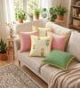 Aster & Aura Yellow, Dusty Pink & Sage Green Cotton Pom Pom Cushion Cover