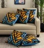 Blue and Yellow Velvet Floral 16x16 inches Cushion Cover (5Pc)