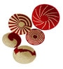 Set Of 5 Maroon Sabai Grass Maroon Waves Wall Plate