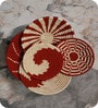 Set Of 5 Maroon Sabai Grass Maroon Waves Wall Plate