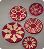 Set Of 5 Rose Sabai Grass Scarlet Petals Wall Plate