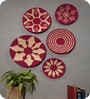 Set Of 5 Rose Sabai Grass Scarlet Petals Wall Plate