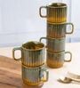 Set of 6 Mustard Studio Pottery Stackable Line Ceramic Tea Cups