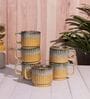 Set of 6 Mustard Studio Pottery Stackable Line Ceramic Tea Cups