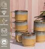 Set of 6 Mustard Studio Pottery Stackable Line Ceramic Tea Cups