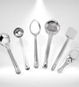 Set of 6 Stainless Steel Cooking Essentials (Ladle, Turner, Rice Spoon, Oval Spoon, Serving Spoon)