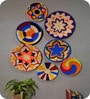 Set Of 7 Multicolor Sabai Grass Kaleido Circles  Wall Plate