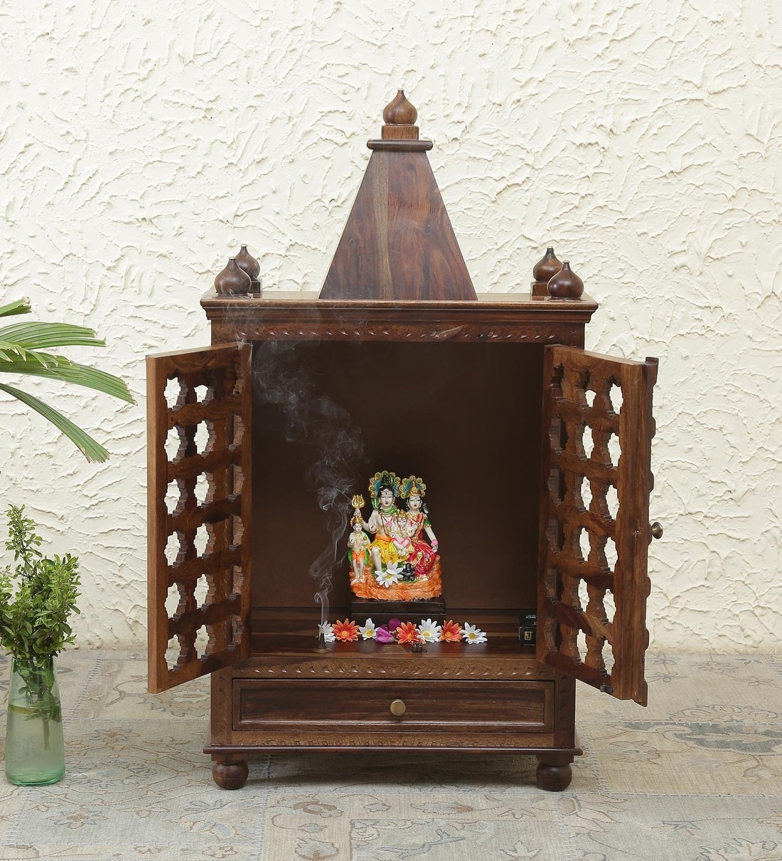 Buy Natural Finish Sheesham Wood Floor Rested Mandir With Door at 17% ...