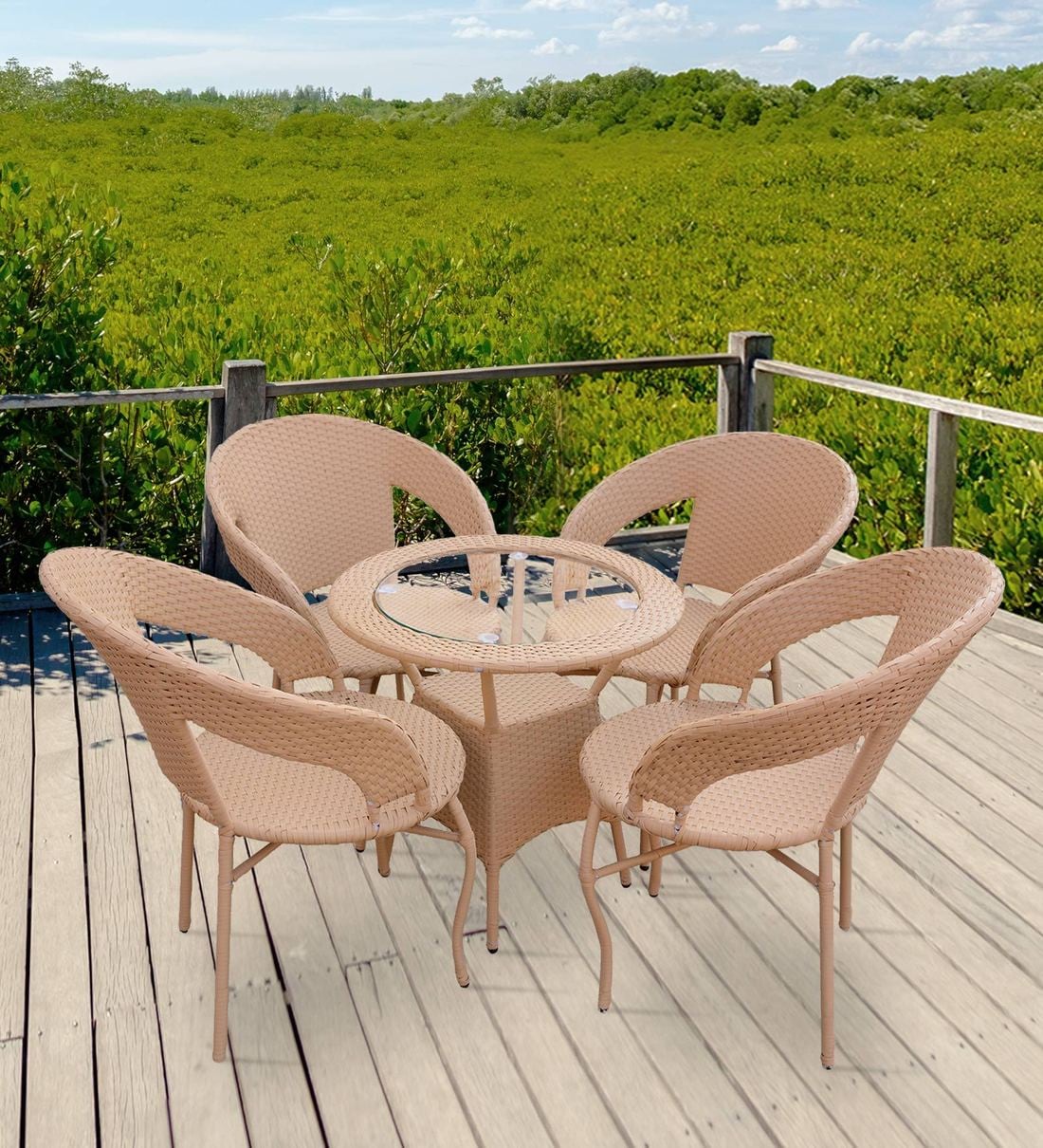 Buy Sheryl Wicker Patio Table and Chair Set in Fawn Colour with 4