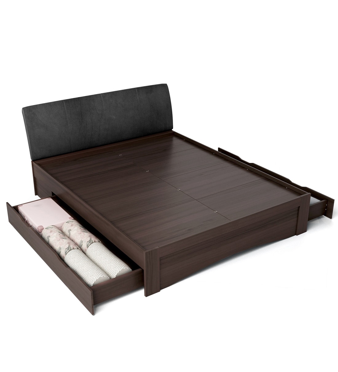 Buy Shinju King Size Upholstered Bed Drawer Storage In Wenge Finish By