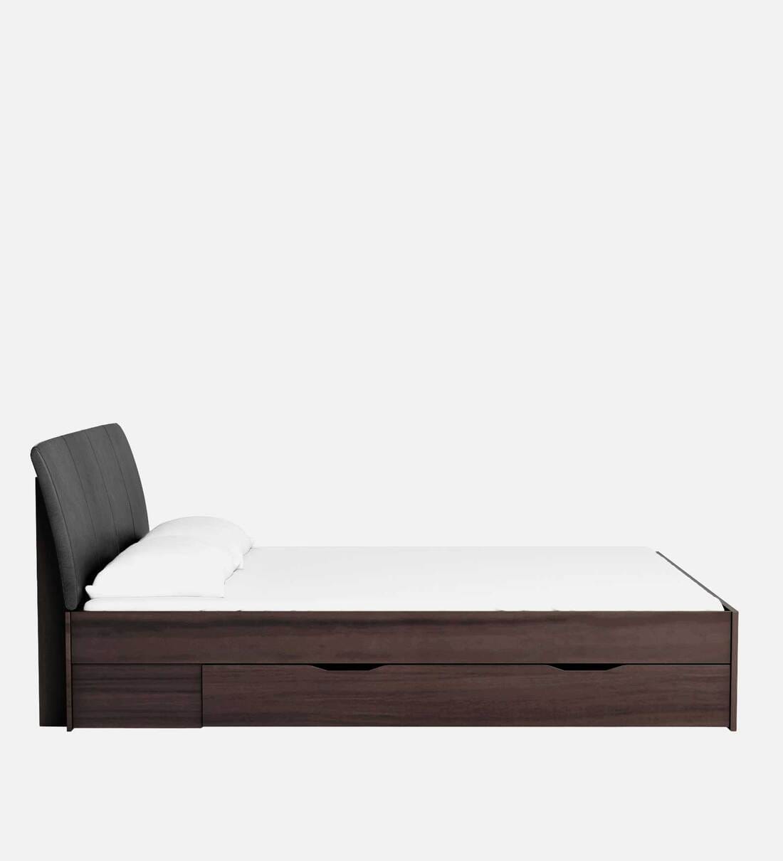 Buy Shinju Upholstered Queen Size Bed in Wenge Finish with Drawer
