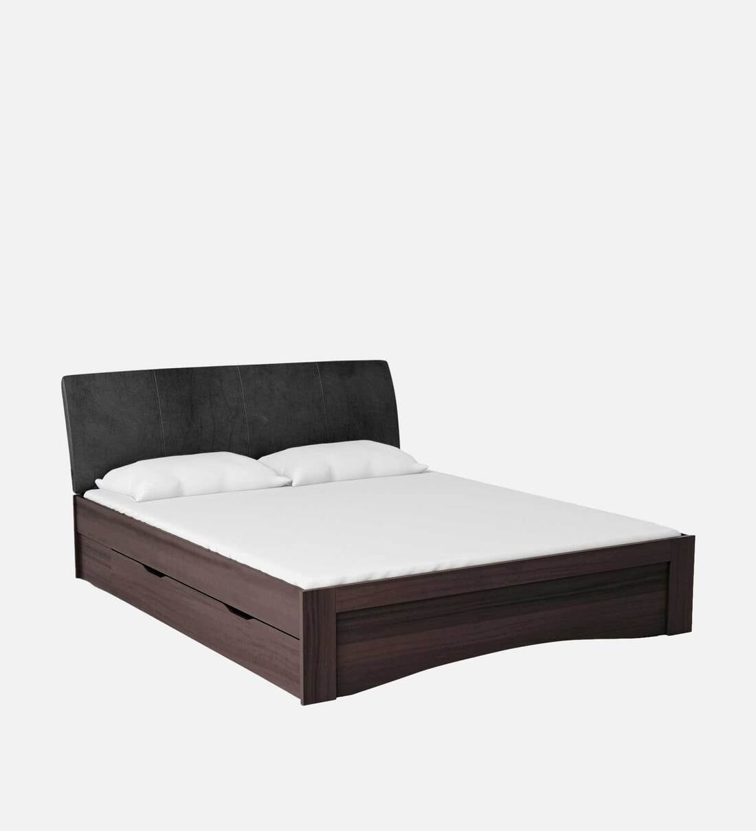 Buy Shinju Upholstered Queen Size Bed in Wenge Finish with Drawer