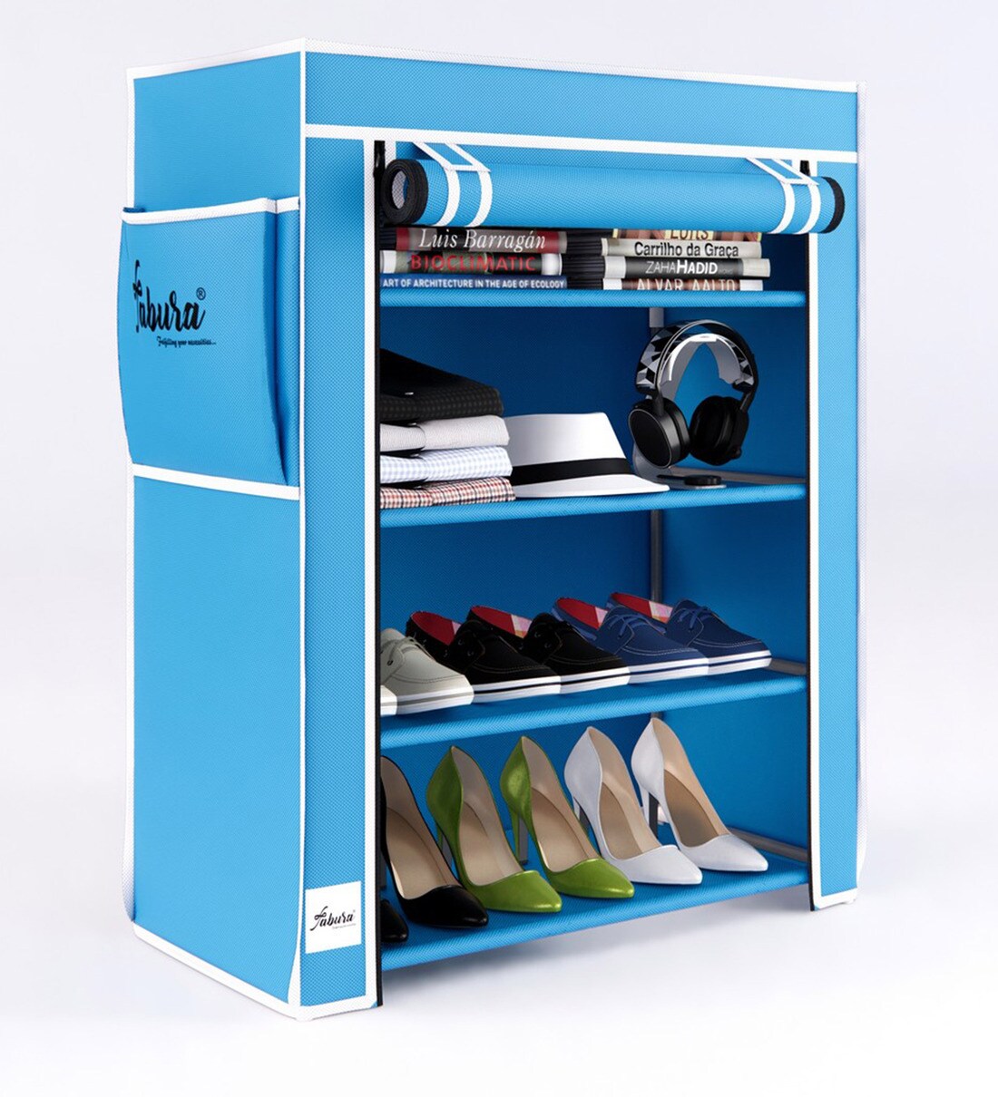 Buy Chevy 4 Tier Shoe Rack & Cover in Blue Colour by Fabura Online