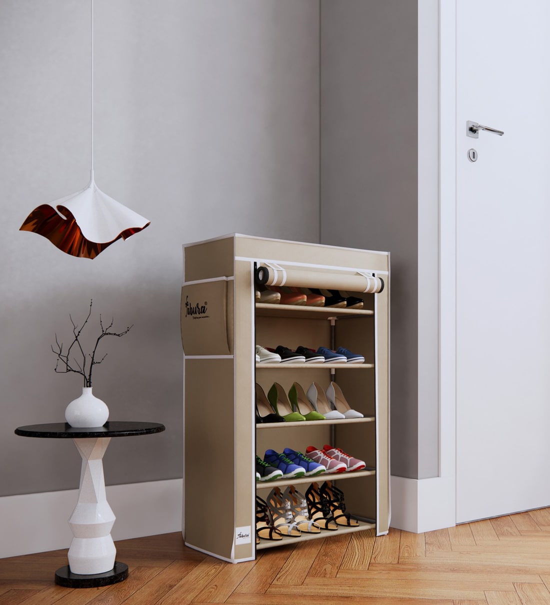 Buy Camaro 5 Tier Shoe Rack & Cover in Beige Colour by Fabura Online