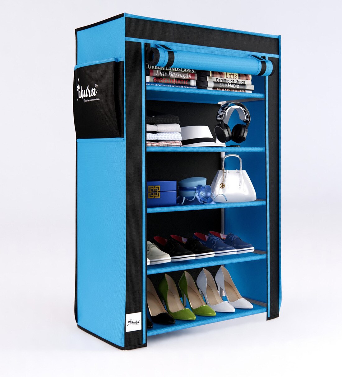Buy Camaro 5 Tier Shoe Rack & Cover in Blue & Black Colour by Fabura