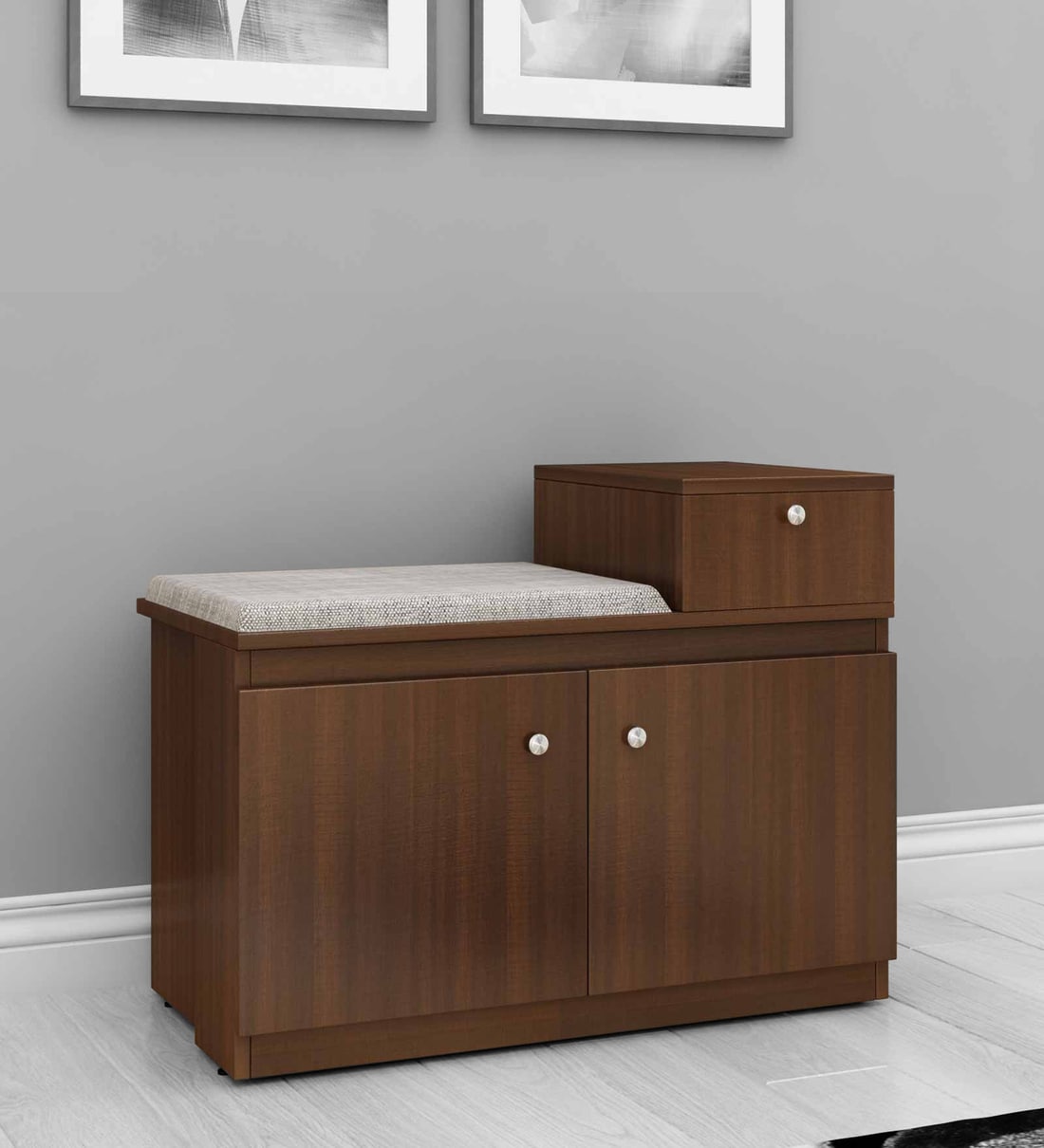 Buy Novo Shoe Rack with Seating in Dark Elm Finish at 35 OFF by