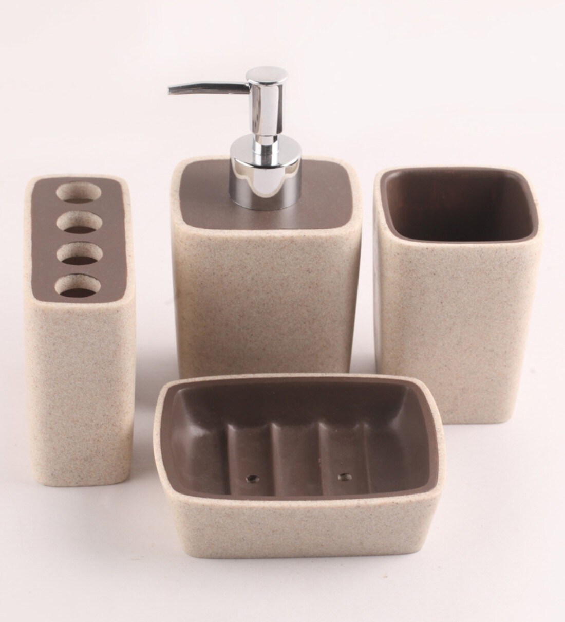 Buy Polyresin Counter Top Bathroom Accessories in Beige, Set of 4 by