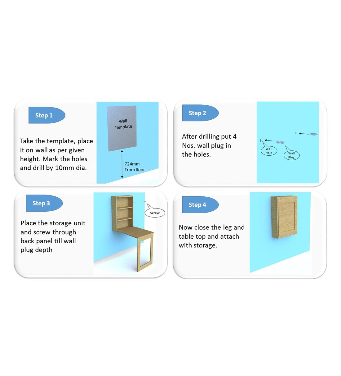 Buy Shuffle Foldable Wall Mounted Study Table in Teak Finish by