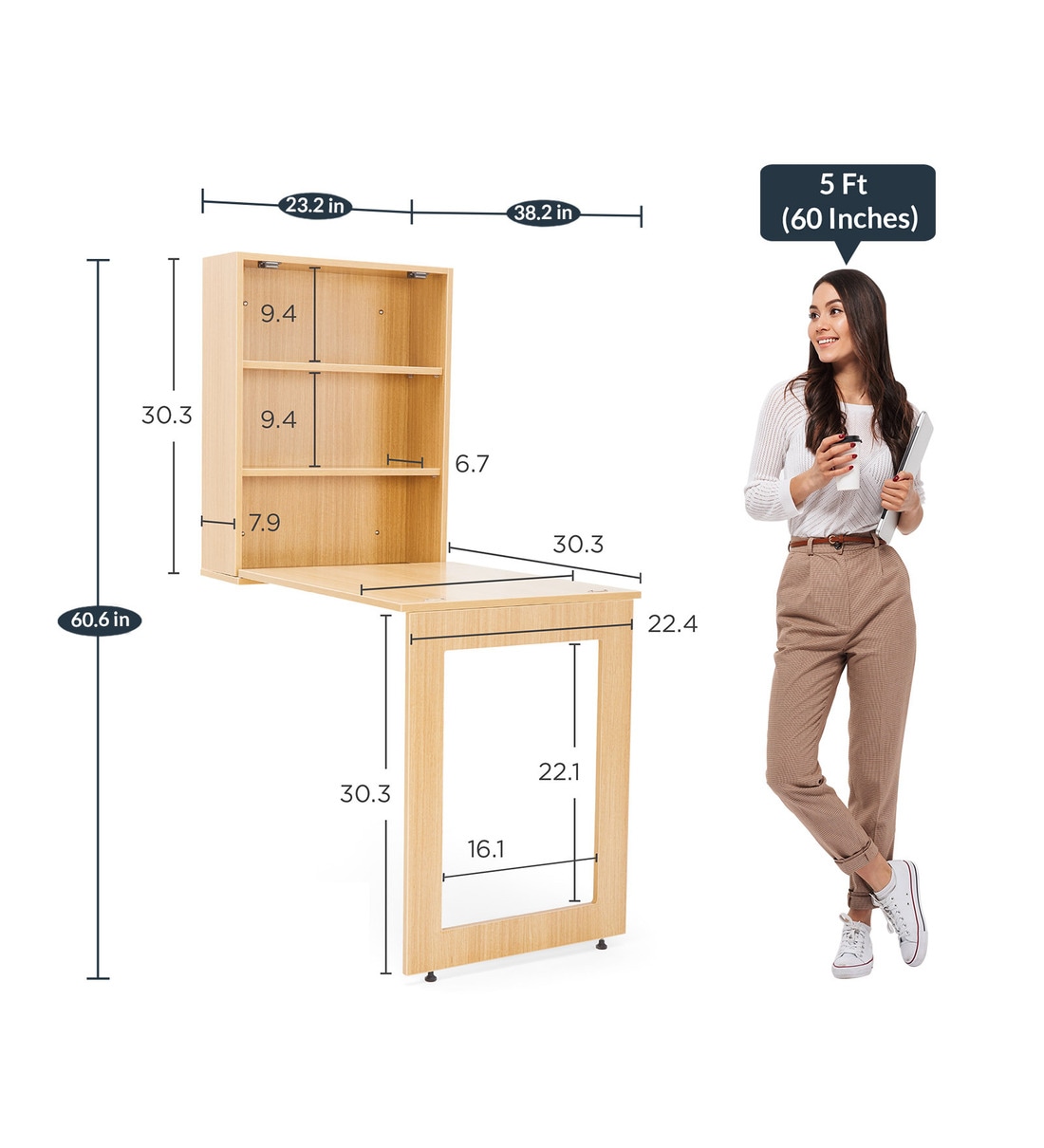 Buy Shuffle Foldable Wall Mounted Study Table in Teak Finish by