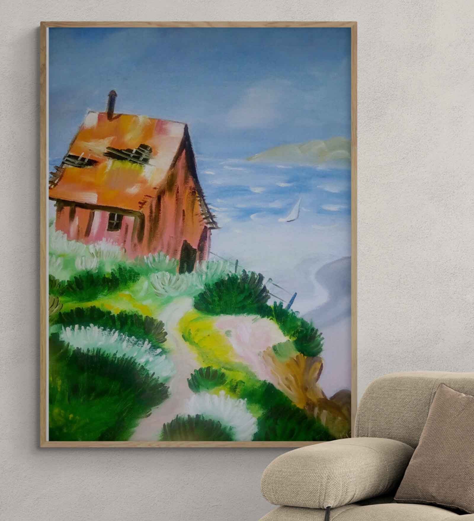 Shabby Hut Handmade Acrylic Paint On Canvas Unframed
