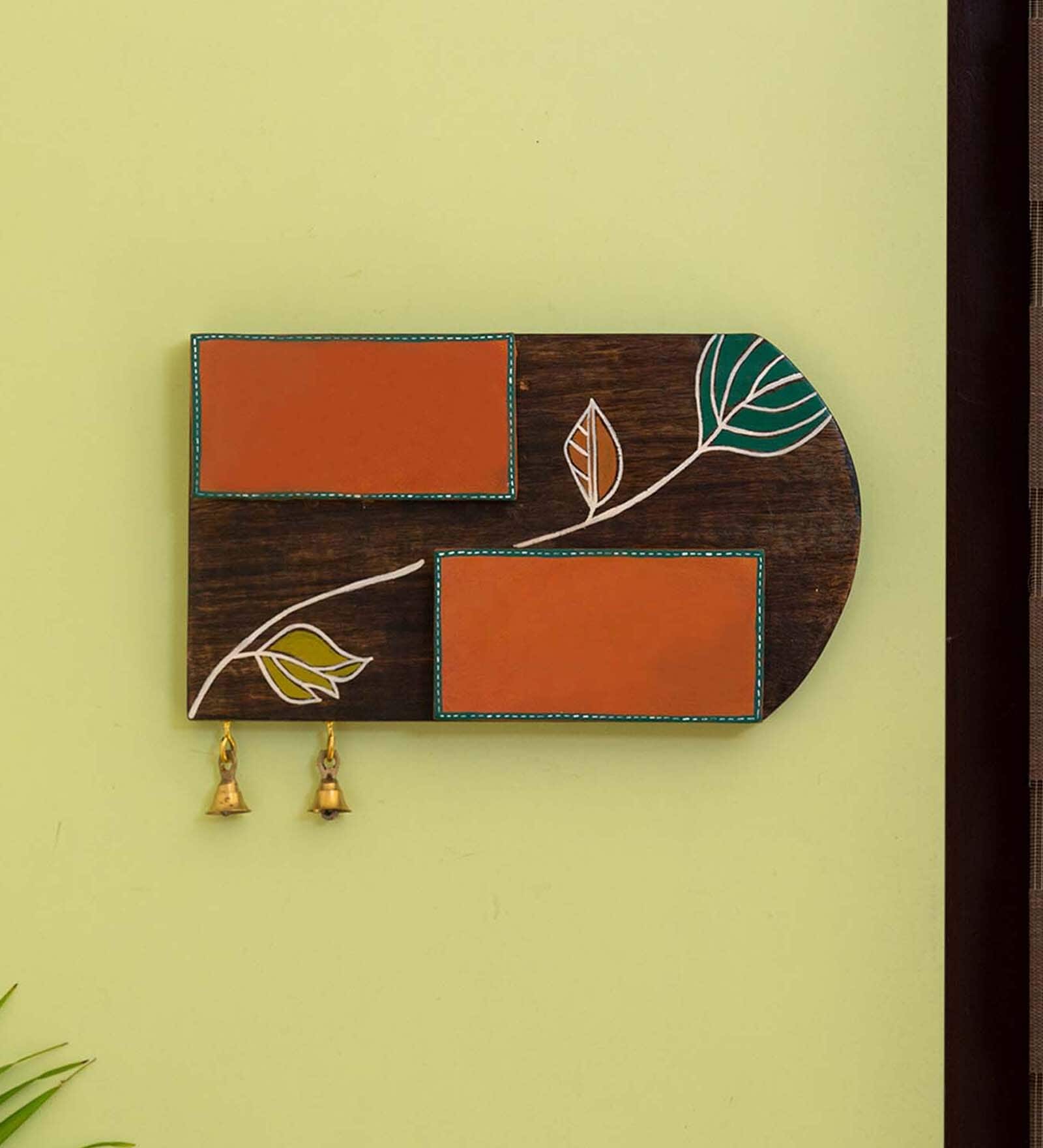 Shades of a Leaf Hand-Painted Plain Name Plate In Mango Wood & Terracotta (Non-Customizable)