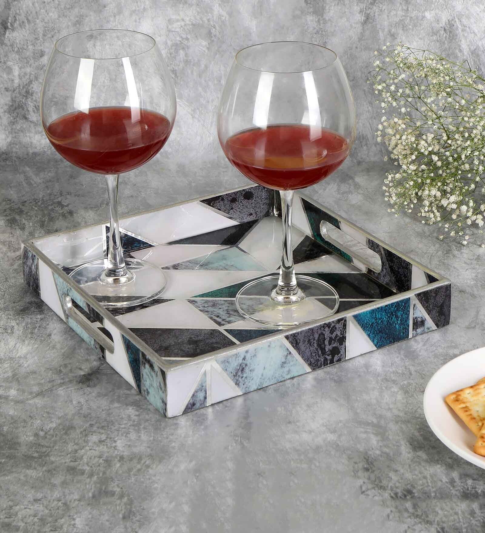 Shades Of Green & Gold MDF Wood Mosaic  Square Serving Tray