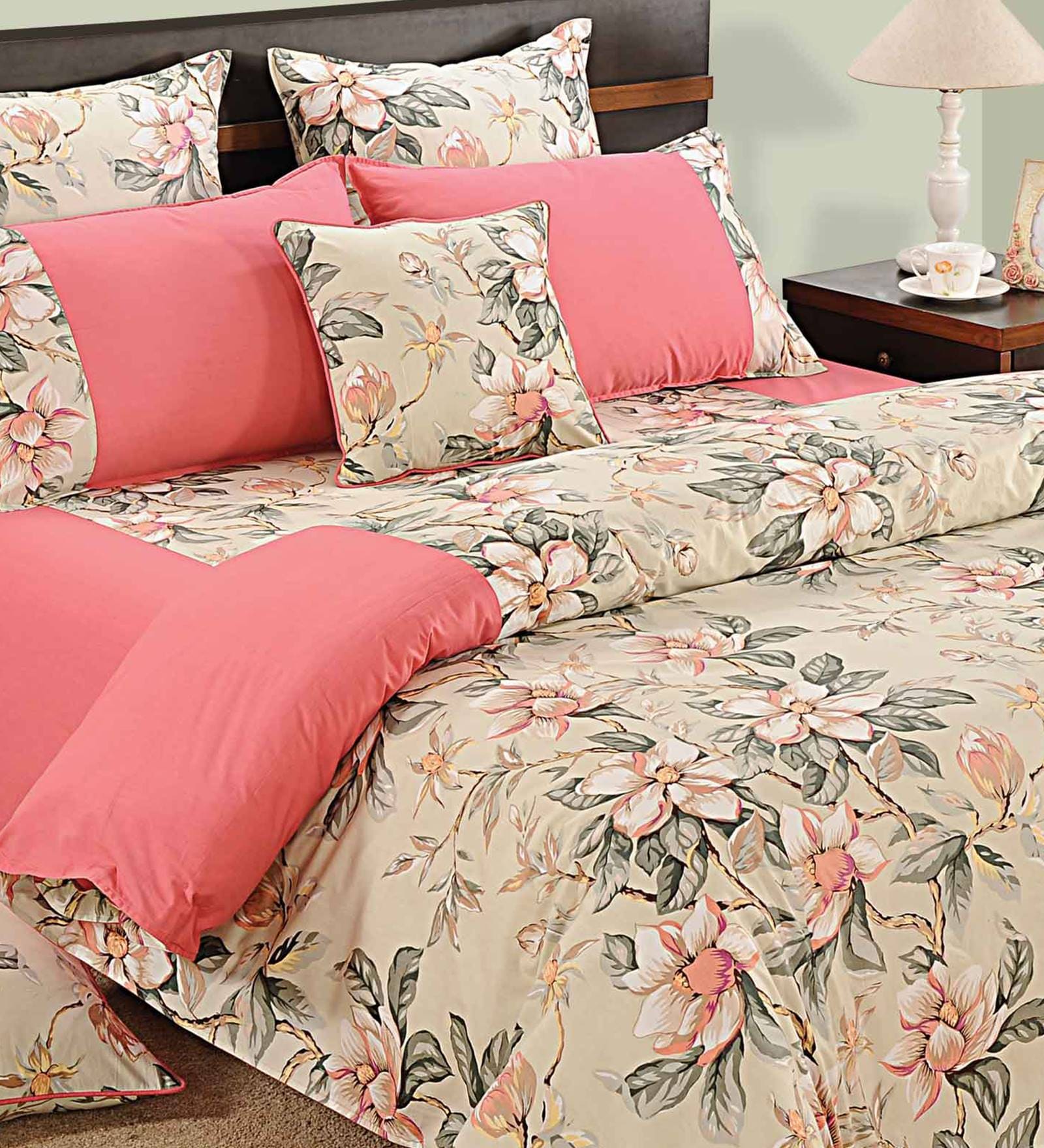 Pink & Peach Cotton Floral 350 GSM Single Bed Quilt Shades Of Paradise Collection