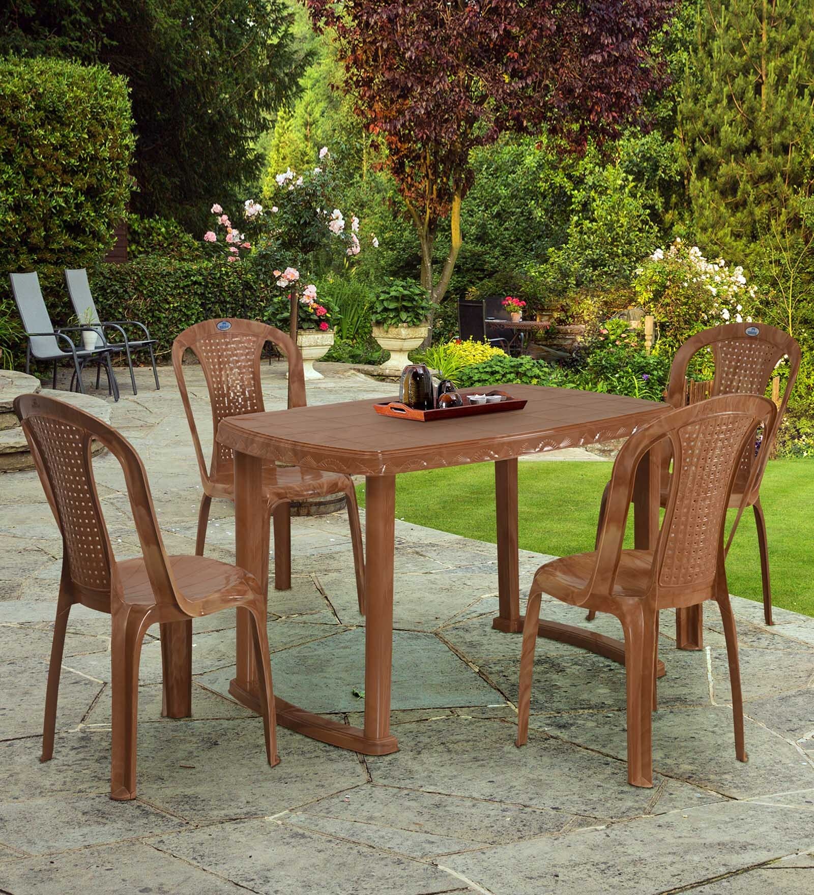 Shahenshah Plastic Table and Chair Set in Pear wood Colour with 4 Chairs Shahenshah Plastic Table and Chair Set in Pear wood Colour with 4 Chairs