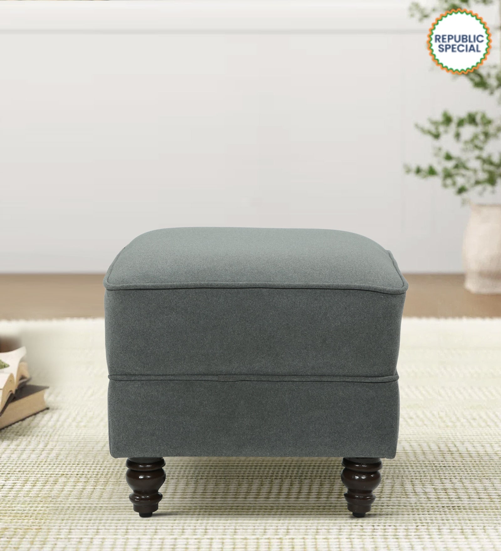 Shaleno Fabric Seating Stool In Steel Grey Color