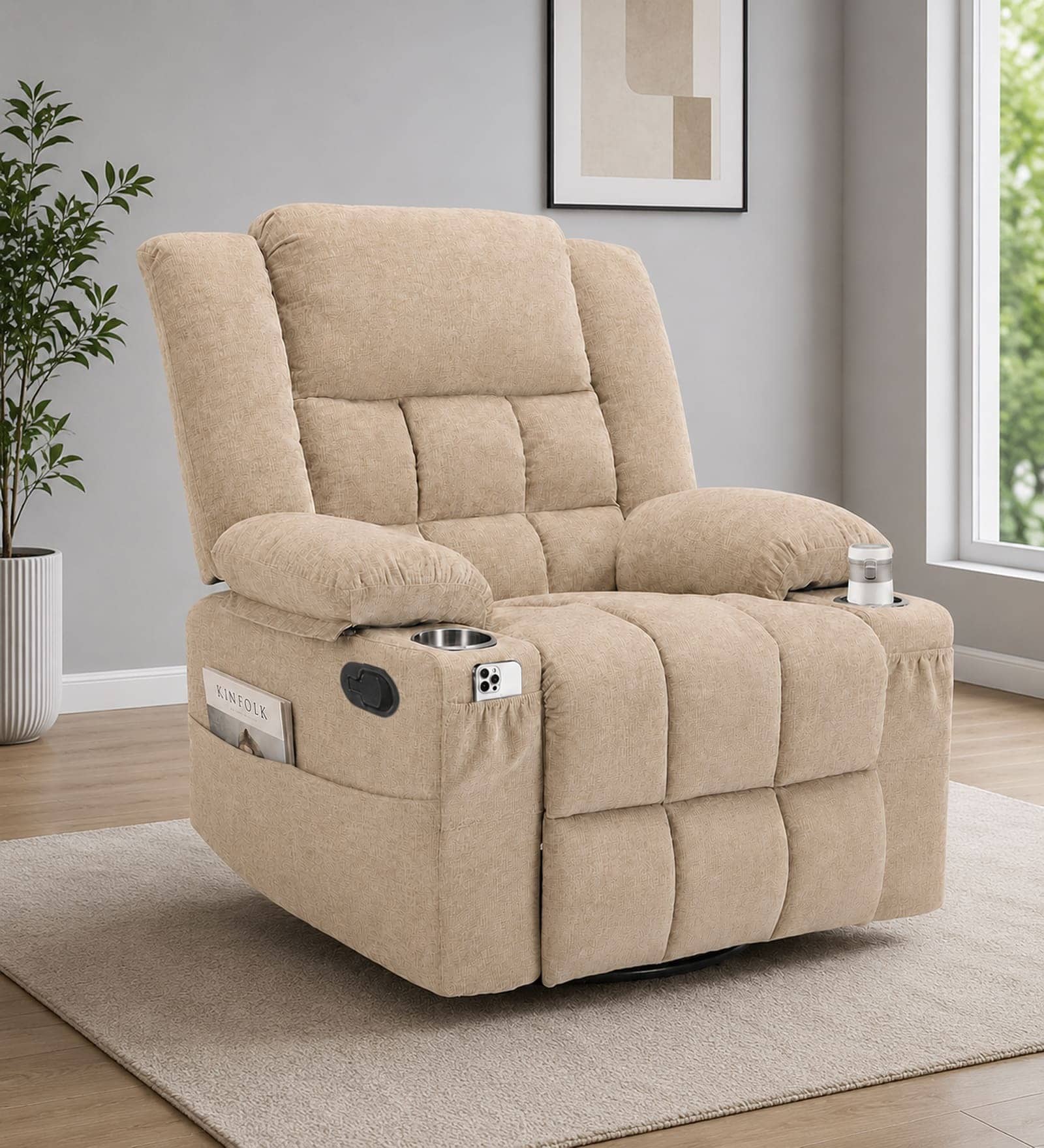 Shark Suede Fabric Rocking And Revolving Manual 1 Seater Recliner In Sand Beige Colour Shark Suede Fabric Rocking And Revolving Manual 1 Seater Recliner In Sand Beige Colour