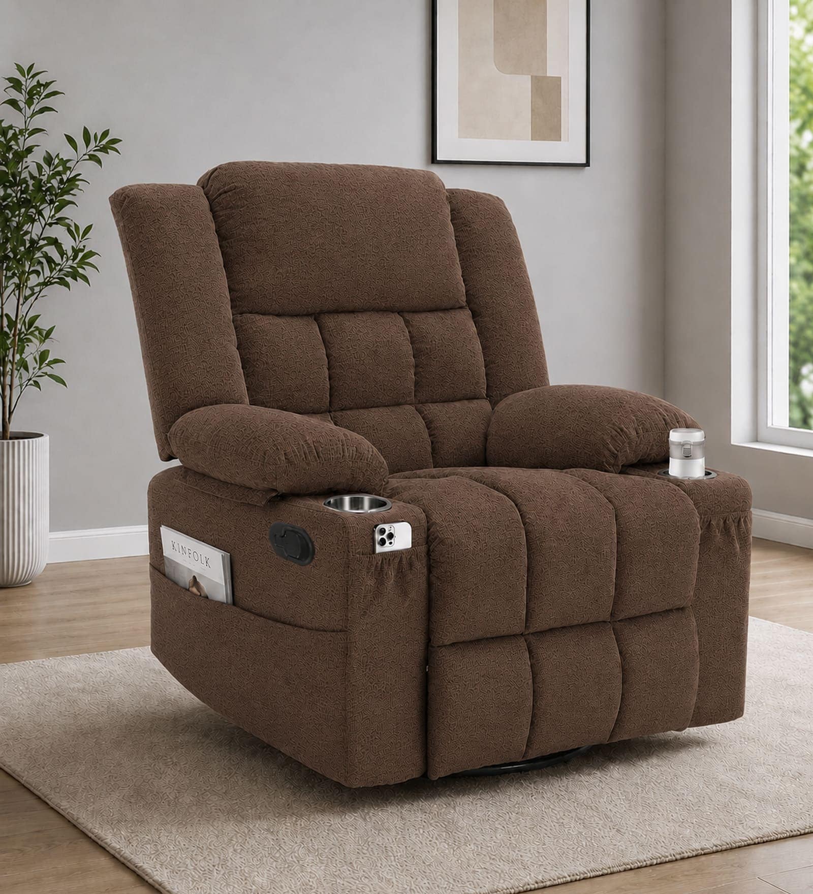 Shark Suede Fabric Rocking And Revolving Manual 1 Seater Recliner In Brown Colour Shark Suede Fabric Rocking And Revolving Manual 1 Seater Recliner In Brown Colour