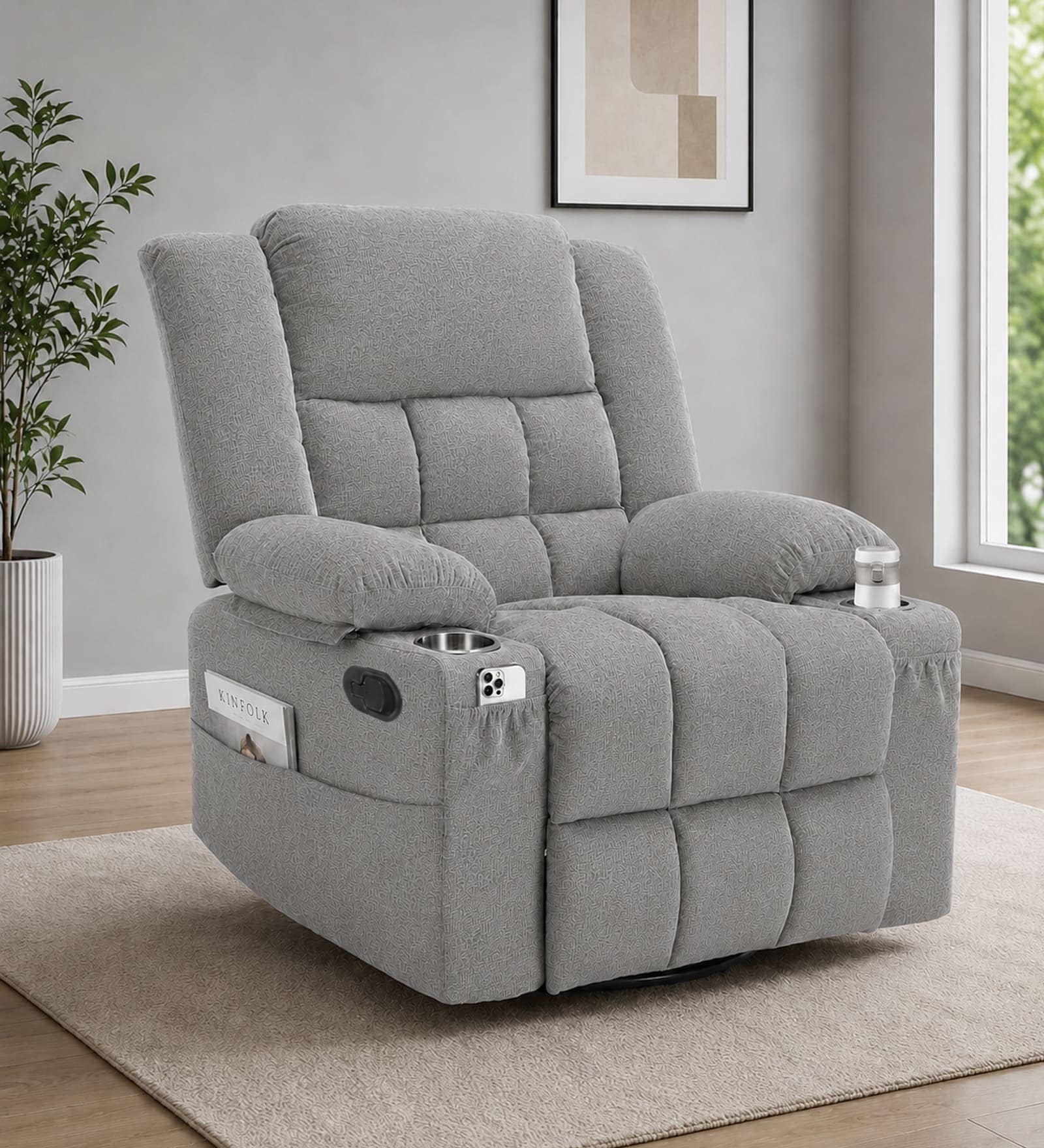 Shark Suede Fabric Rocking And Revolving Manual 1 Seater Recliner In Grey Colour Shark Suede Fabric Rocking And Revolving Manual 1 Seater Recliner In Grey Colour