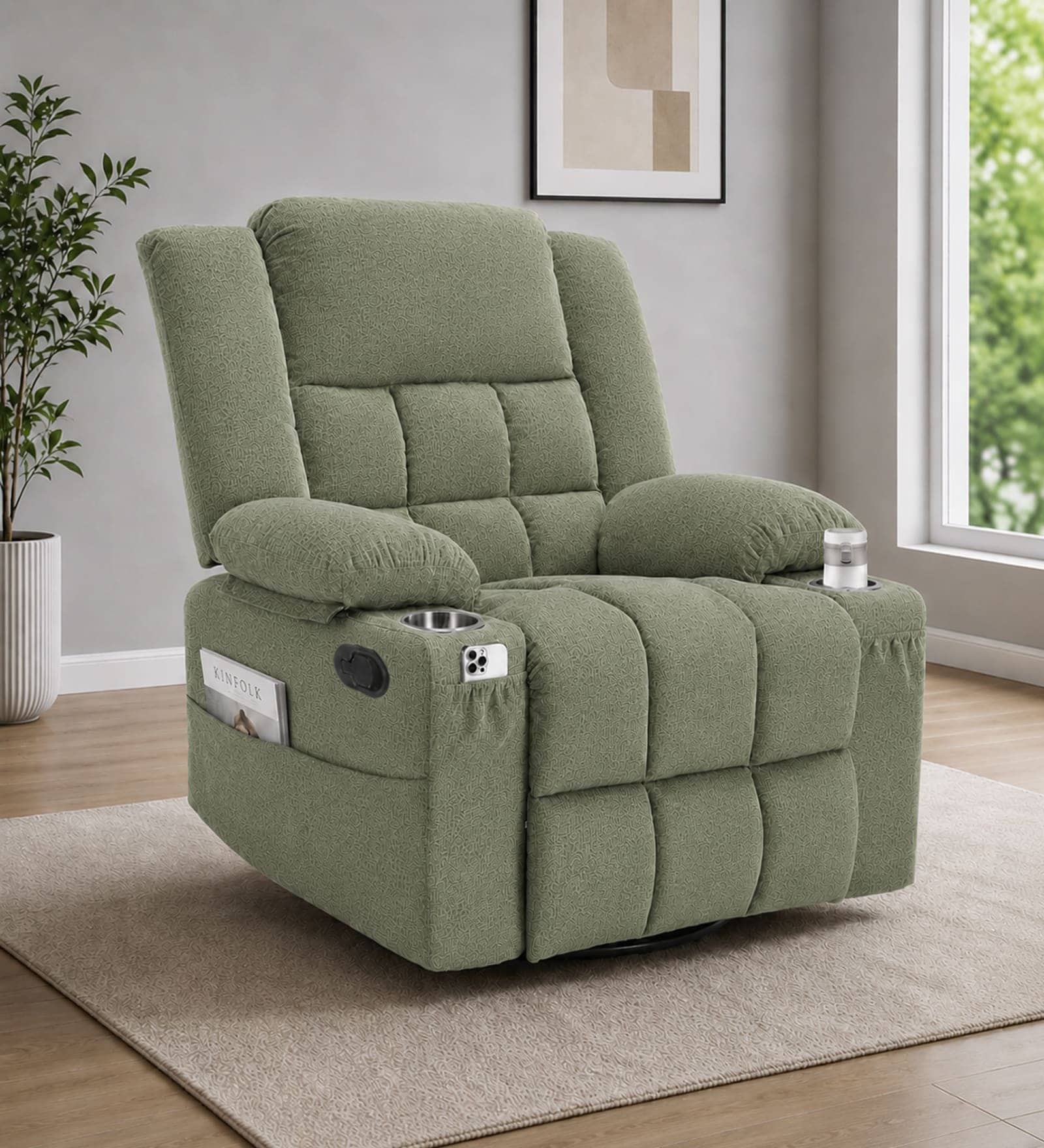 Shark Suede Fabric Rocking And Revolving Manual 1 Seater Recliner In Sage Green Colour Shark Suede Fabric Rocking And Revolving Manual 1 Seater Recliner In Sage Green Colour