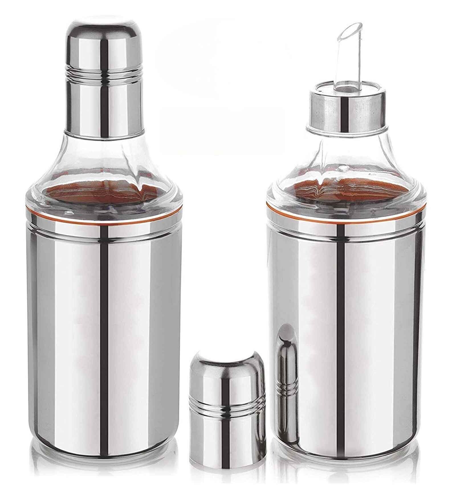 Sharp Finish 1000 ML Silver Stainless Steel ( Set of 2) Oil Dispensers