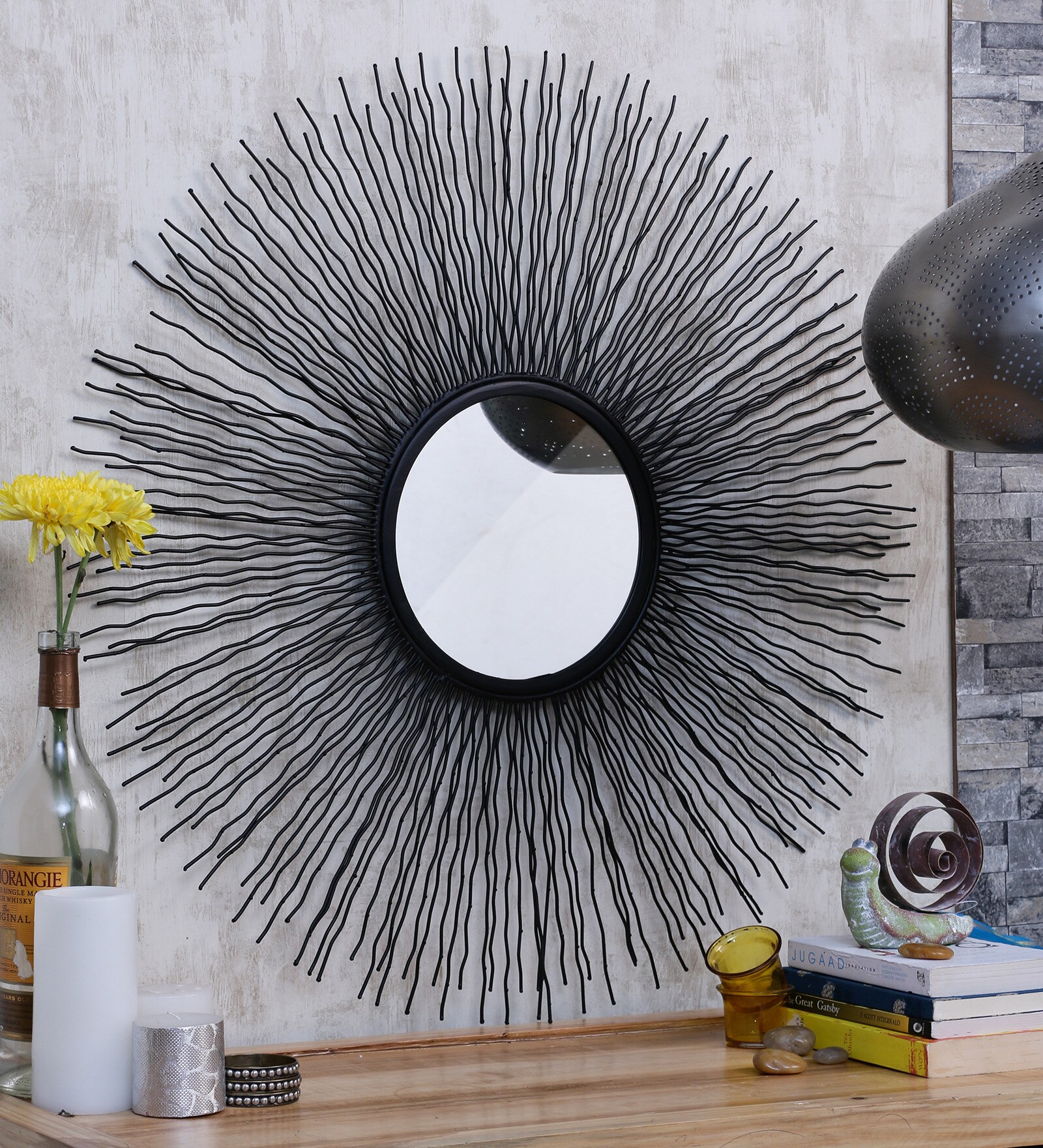 Buy Shaz Living Black Mild Steel & Glass Designer wall Mirror Online Wall Mirrors Wall
