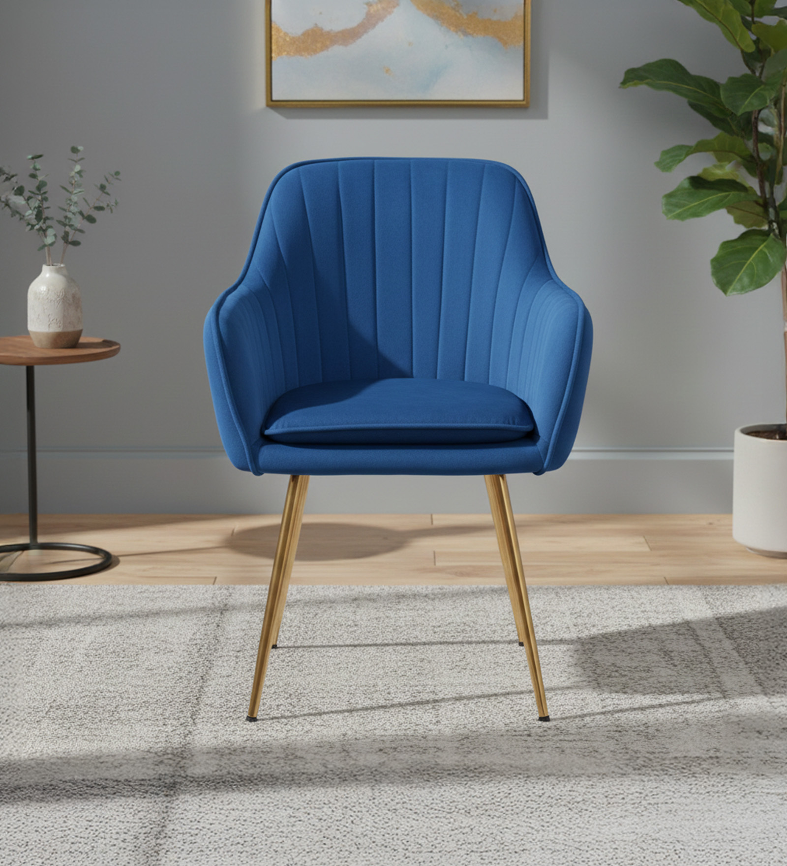 Sheeny Ribbed Velvet Guest Chairs In Blue  Colour