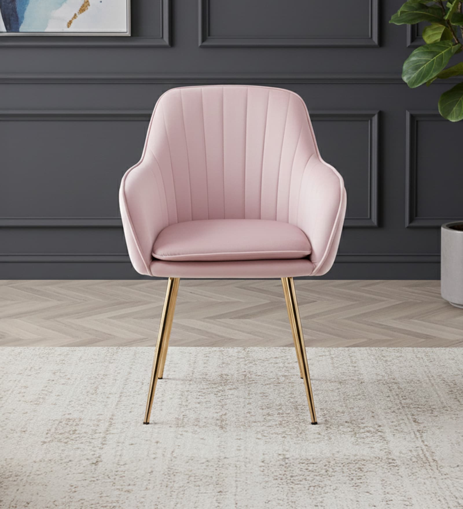 Sheeny Ribbed Velvet Guest Chairs In Pink Colour