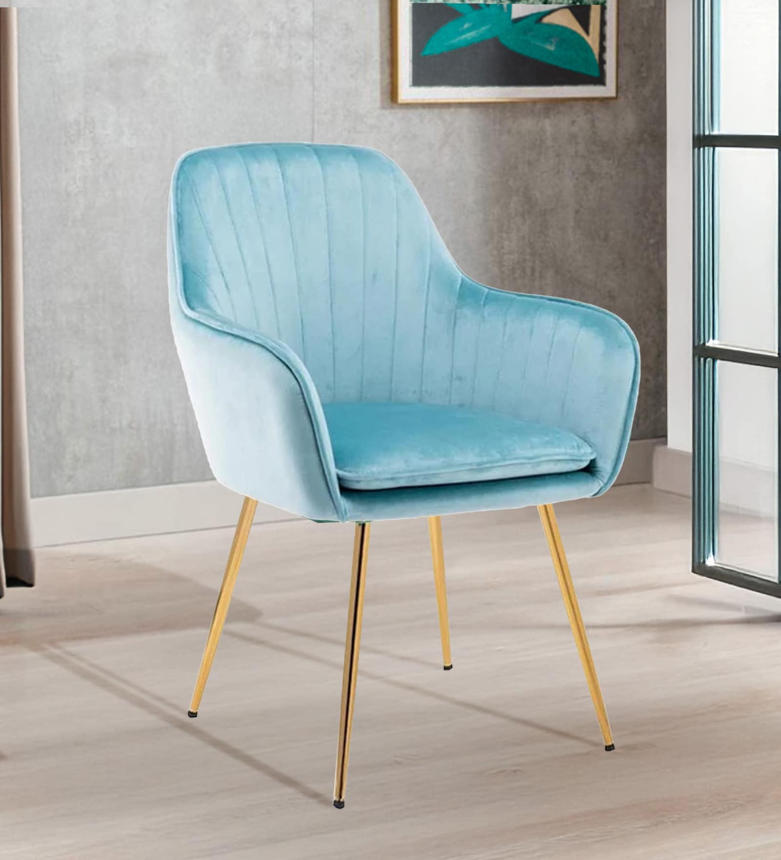 Sheeny Ribbed Velvet Guest Chairs In Sky Blue  Colour