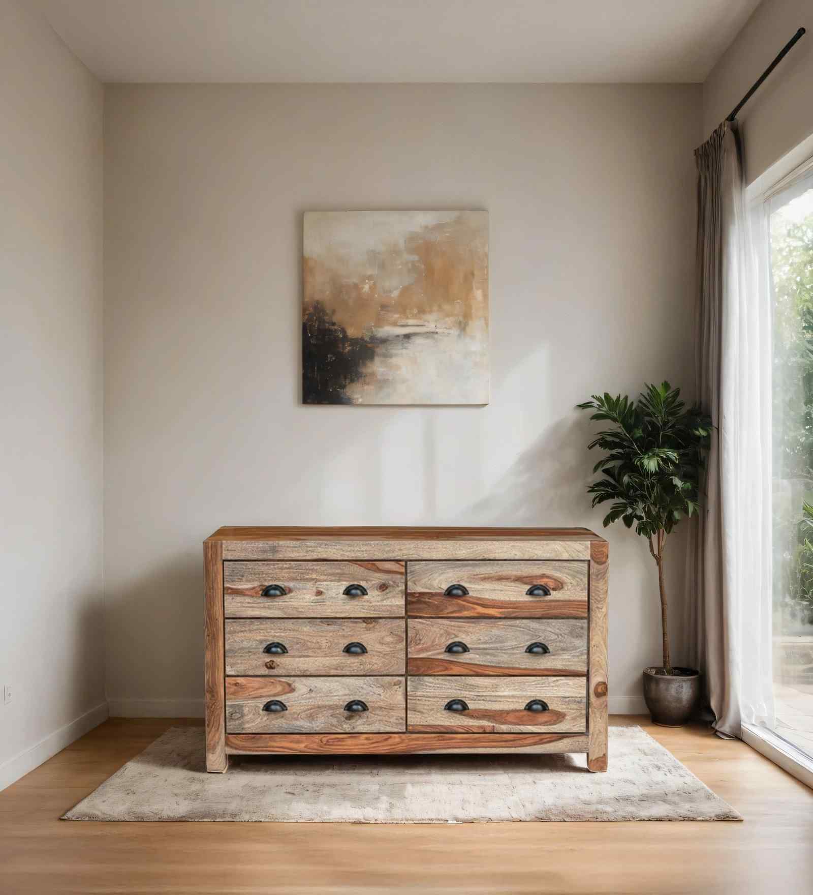 Trendy Sheesham Wood Chest of Drawers in Oak Finish