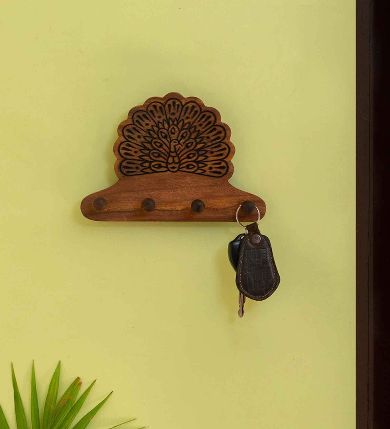 Dance Key Rack Buy Sheesham Wood Dancing Peacock Key Holder at 39% OFF by ...