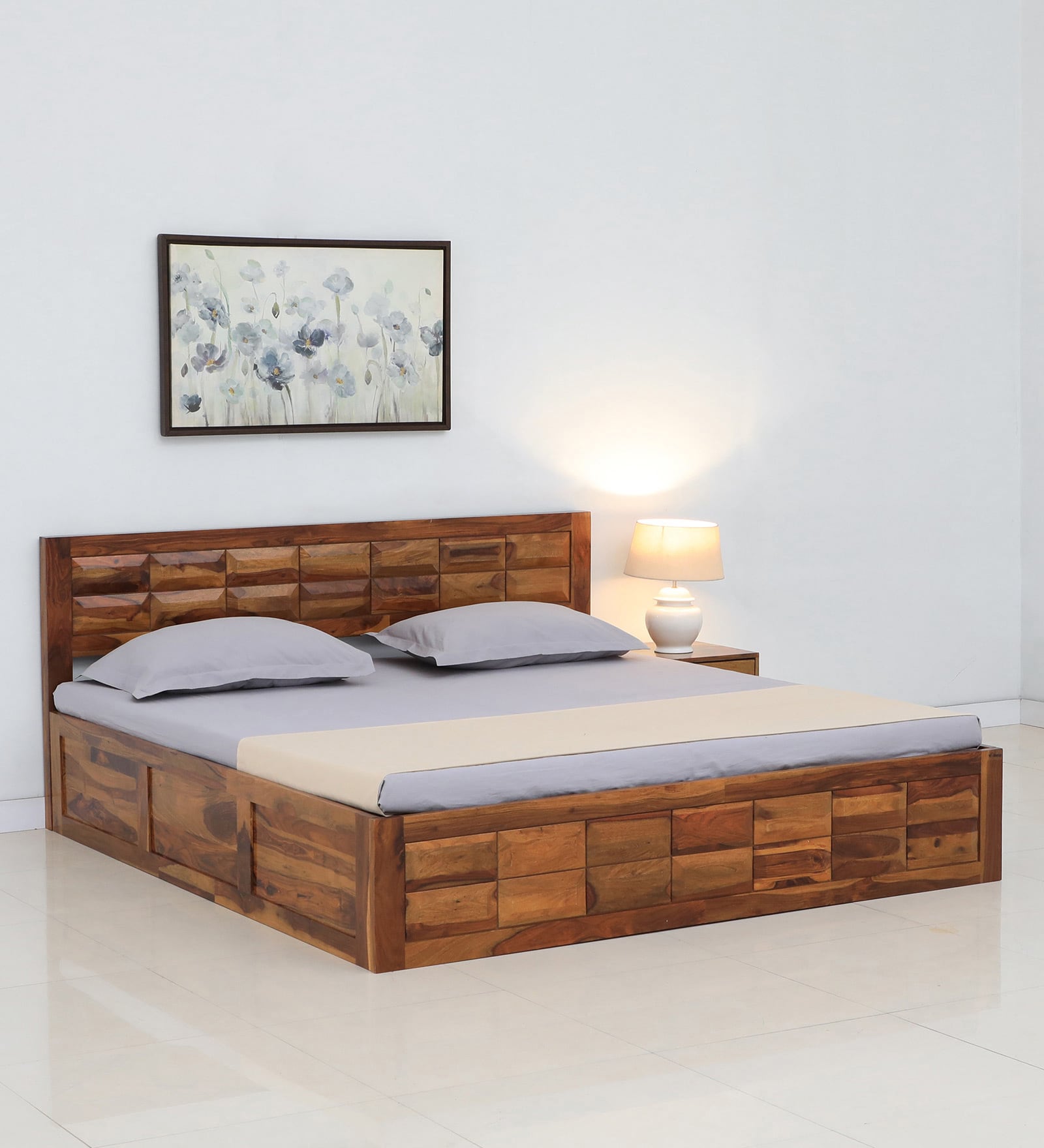 Arcadia Sheesham Wood King Size Bed in Brown Colour with Box Storage