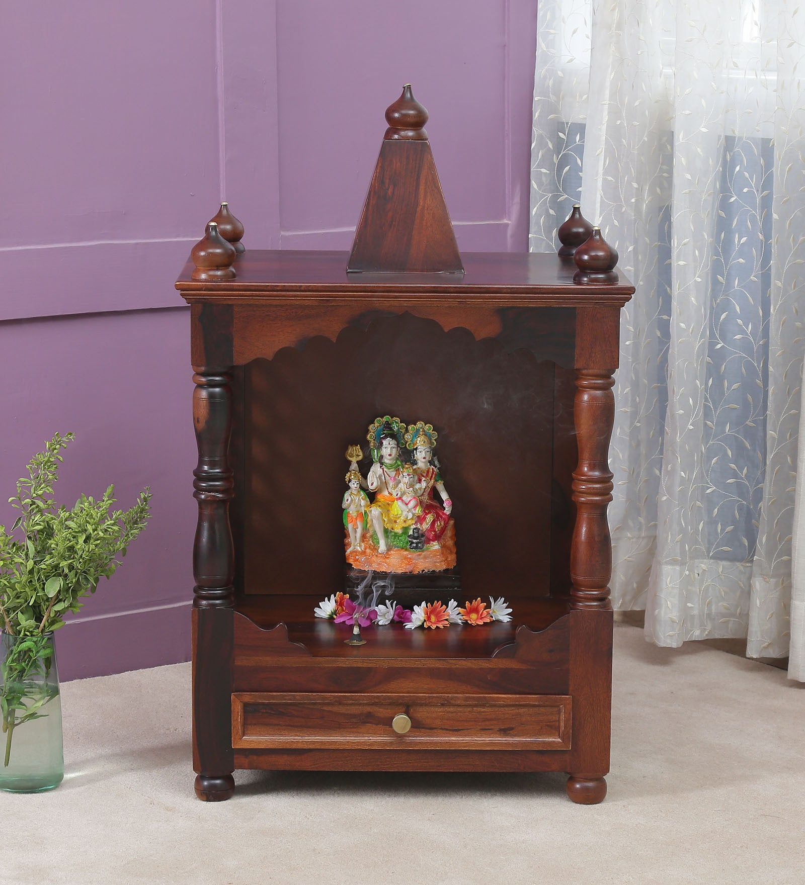 Buy Natural Finish Sheesham Wood Floor Rested Mandir Without Door at 25 ...