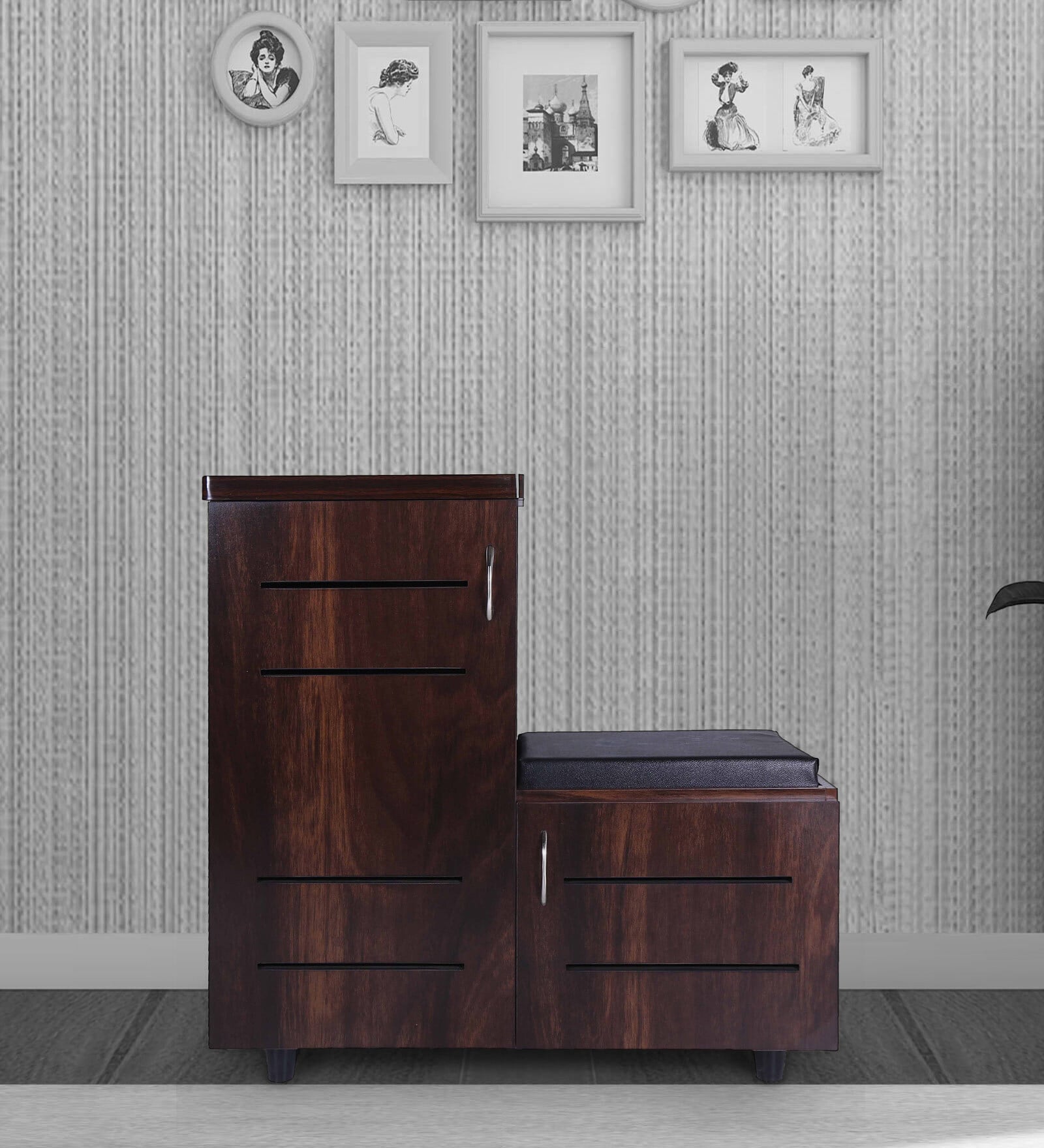 Hallam Shoe Rack With Seating In Brown Finish