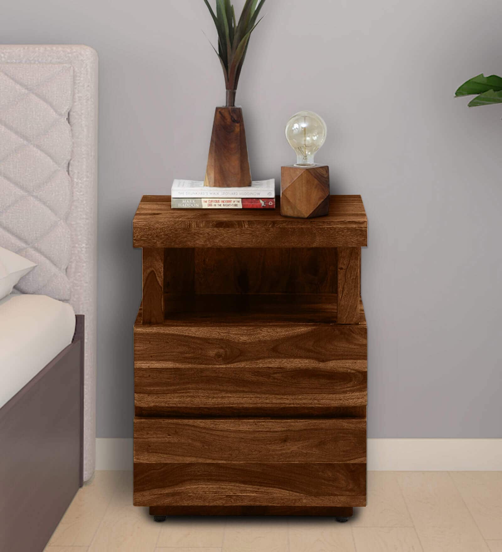 Sheffield Sheesham Wood Bedside Table In Scratch Resistant Provincial Teak Finish With Drawers