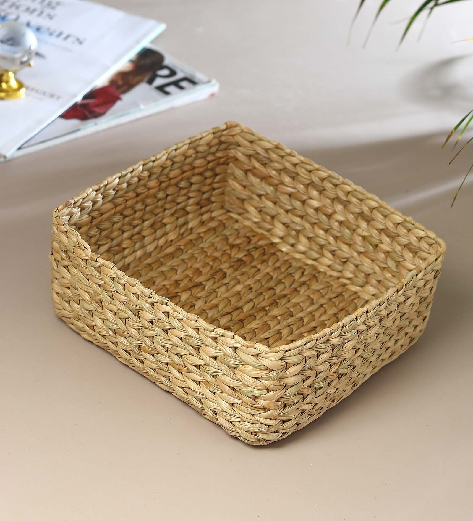 (1Pc) Beige Seagrass Handmade Eco-Friendly Table Organizer & Storage Basket
