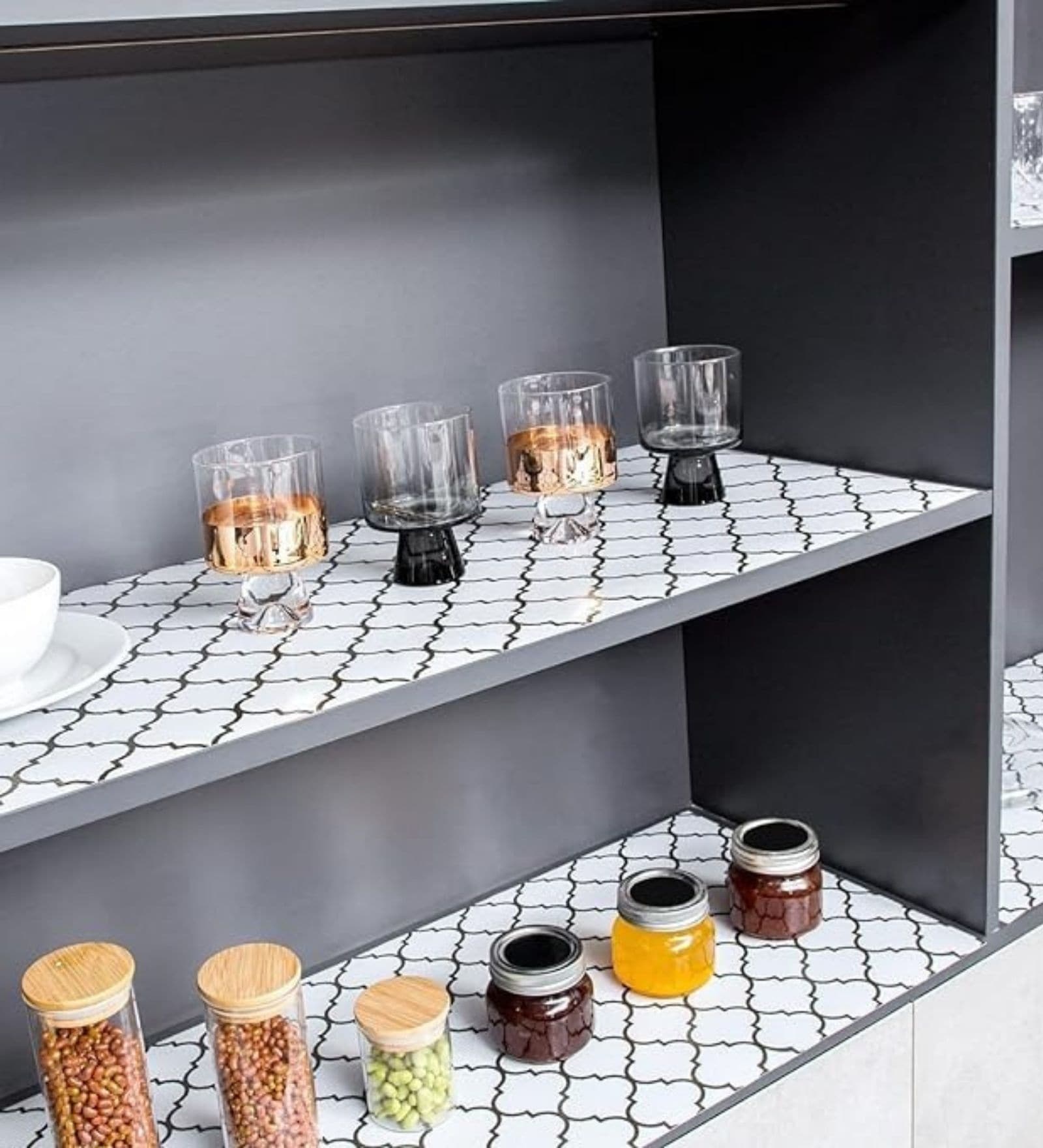 Kitchen Shelf Liner Plastic White Window Pattern