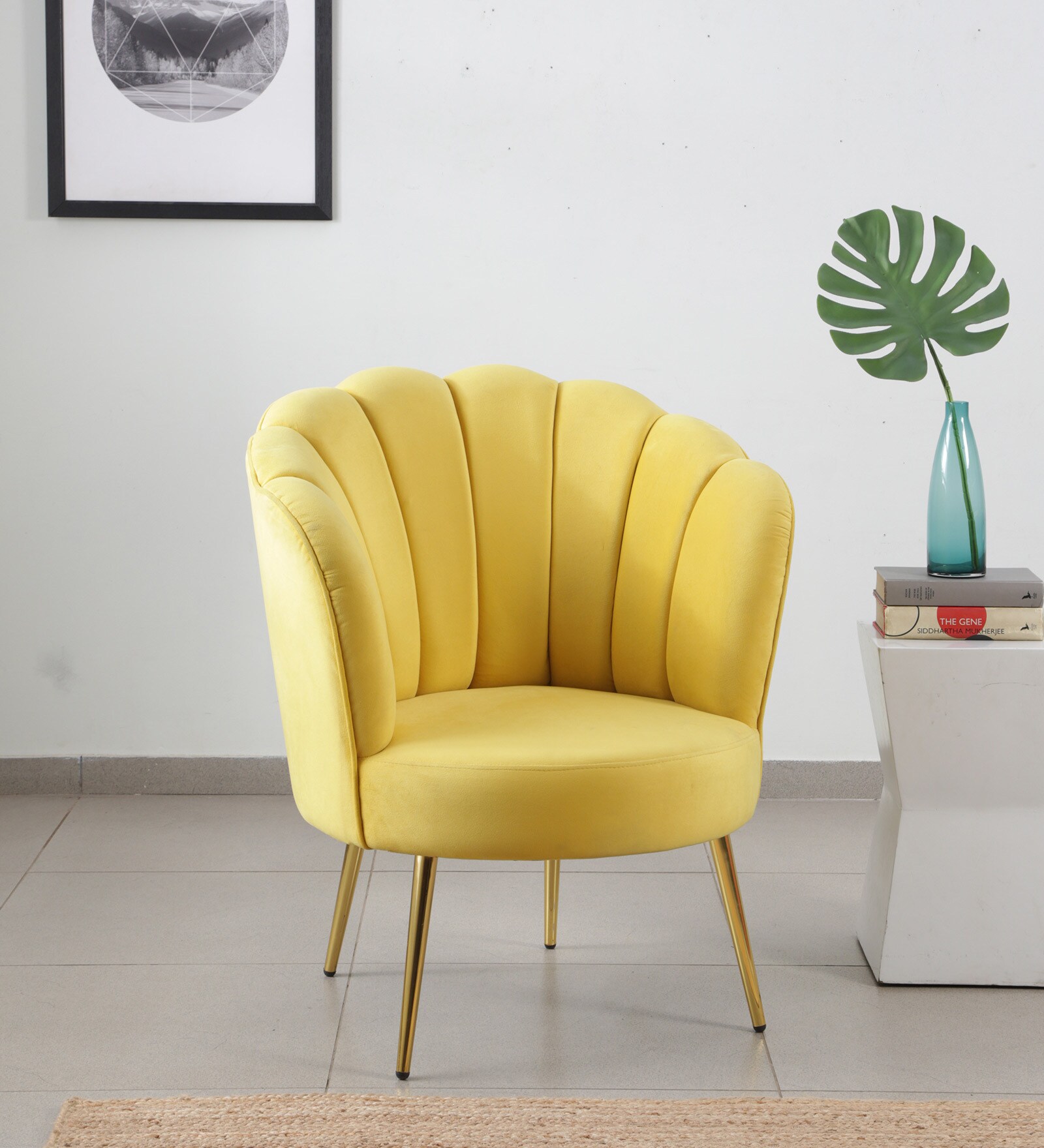 Shell Luxury Velvet Barrel Chair In Yellow Colour